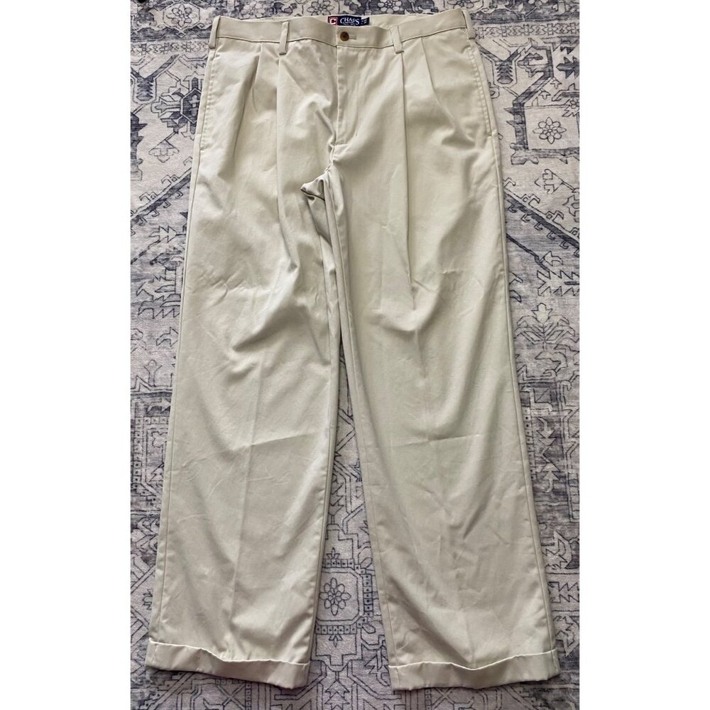 Chaps Mens Pleated Khaki Pants W36 L32 100% Cotton Vintage‎ Cuffed Straight Leg